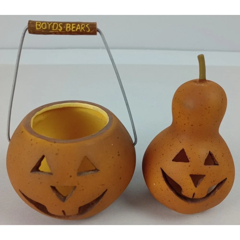 VTG Rare Boyds Bears Ceramic Jack O Lantern Pumpkin Halloween Pail Gourd Squash